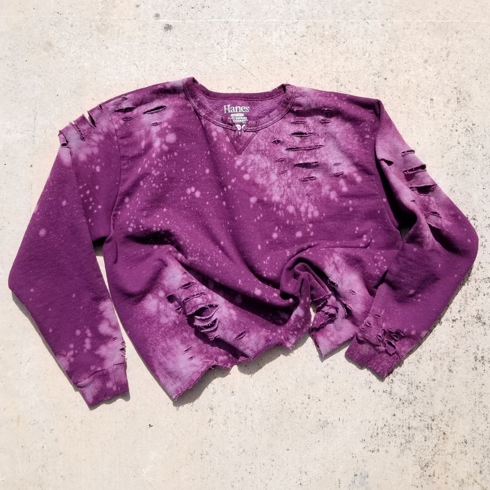 Punky purple 80's style distressed sweatshirt